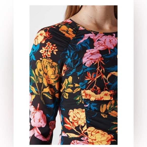 Whistles Silk Blend Long Sleeve Ruched Floral Dress - Picture 2 of 15